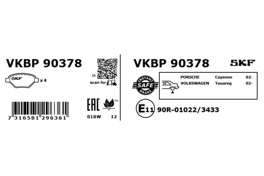 Jogo de 4 pastilhas de travão SKF ref. VKBP 90378